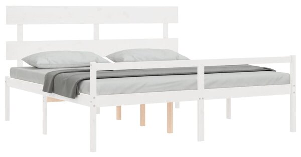 Postel s čelem pro seniory bílý 200x200 cm masivní dřevo 3195372