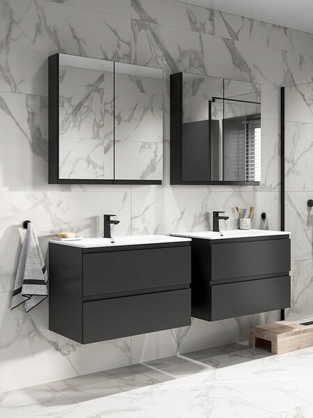 Cersanit Moduo, závěsná skříňka + umyvadlo 40 cm, antracitová, S801-467-DSM