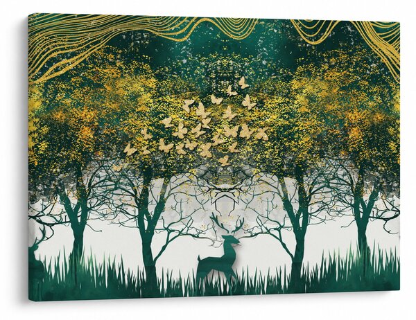 Obraz - Jeleni v zeleném lese (70x50 cm)