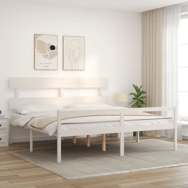 Postel s čelem pro seniory bílý 200x200 cm masivní dřevo 3195372