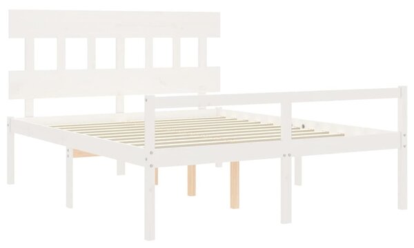 Postel s čelem pro seniory bílý 160x200 cm masivní dřevo 3195427