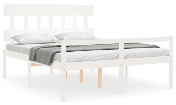 Postel s čelem pro seniory bílý 160x200 cm masivní dřevo 3195427