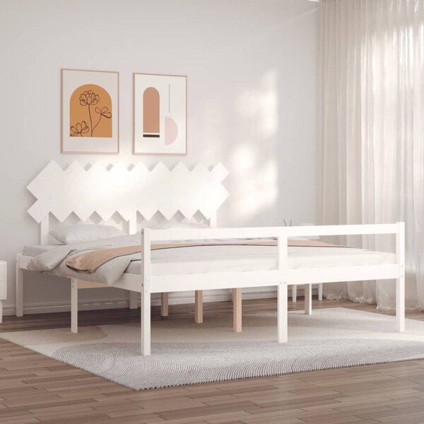 Postel s čelem pro seniory bílý Super King Size masivní dřevo 3195562