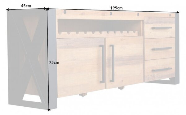 Designová komoda Thunder 195 cm borovice