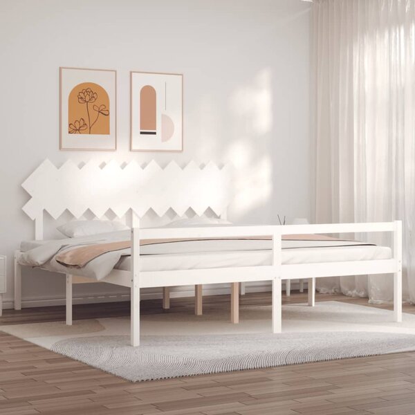 Postel s čelem pro seniory bílý 200x200 cm masivní dřevo 3195567