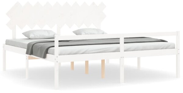 Postel s čelem pro seniory bílý 200x200 cm masivní dřevo 3195567