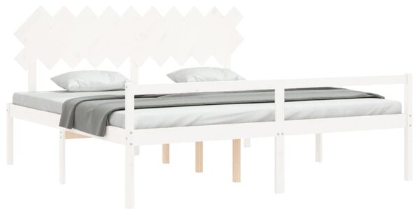 Postel s čelem pro seniory bílý 200x200 cm masivní dřevo 3195567