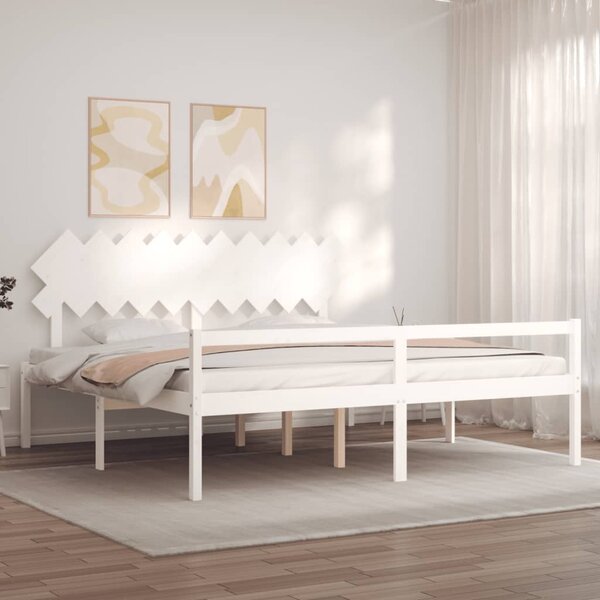 Postel s čelem pro seniory bílý 200x200 cm masivní dřevo 3195567