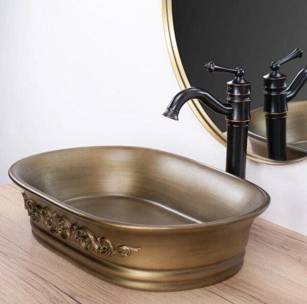 REA-U3305 - Umyvadlo na desku WILMA RUSTIC 38x55 cm keramika/měděná