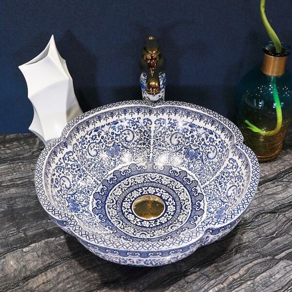 REA-U5666 - Umyvadlo na desku VIVIEN pr. 42,5 cm keramika/ornamentální vzor