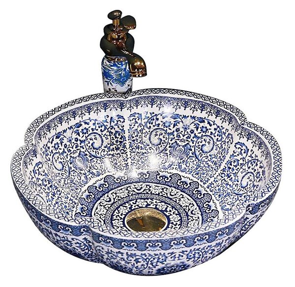 REA-U5666 - Umyvadlo na desku VIVIEN pr. 42,5 cm keramika/ornamentální vzor