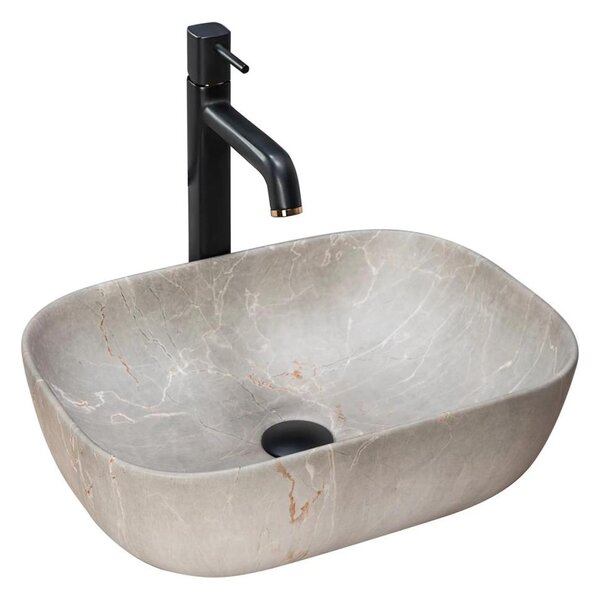 REA-U3802 - Umyvadlo na desku LIVIA 33,5x46,5 cm keramika/šedá/dekor mramoru