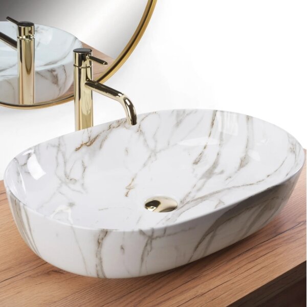 REA-U9656 - Umyvadlo na desku CLEO 41x60,5 cm keramika/dekor mramoru