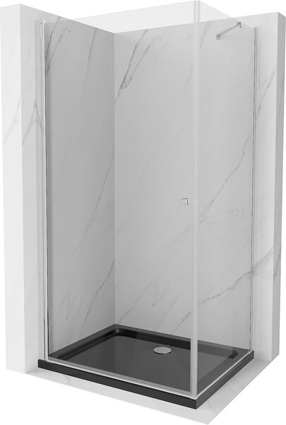 Mexen Pretoria, sprchový kout 90 (dveře) x 70 (stěna) cm, 6mm čiré sklo, chromový profil + černá sprchová vanička, 852-090-070-01-00-4070