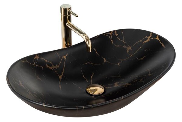 REA-U7478 - Umyvadlo na desku ROYAL 36x62 cm keramika/černá/dekor mramoru