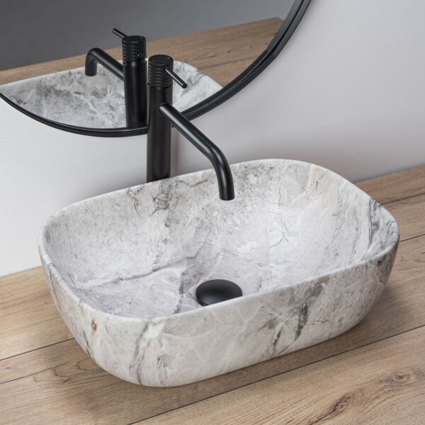 REA-U3800 - Umyvadlo na desku LIVIA 33,5x46,5 cm keramika/šedá/imitace kamene