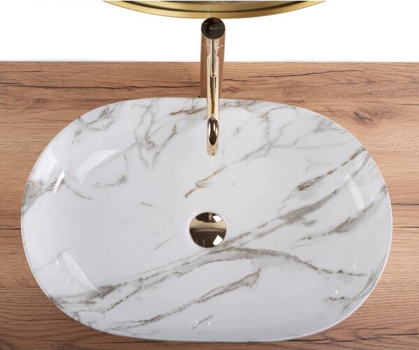 REA-U9656 - Umyvadlo na desku CLEO 41x60,5 cm keramika/dekor mramoru