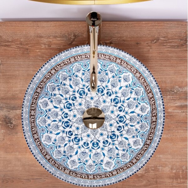 REA-U0267 - Umyvadlo na desku ARTE pr. 40 cm keramika/ornamentální vzor