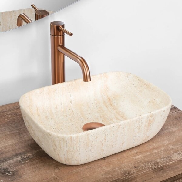 REA-U4700-Umyvadlo na desku BELINDA MINI 25x36 cm keramika/béžová/imitace kamene