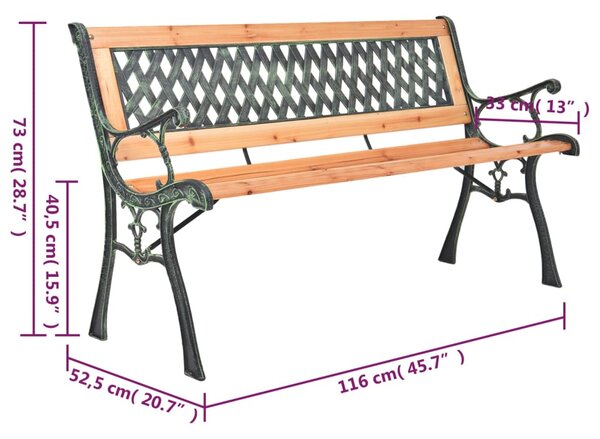 Zahradní lavice 116 cm litina a masivní jedlové dřevo 319571