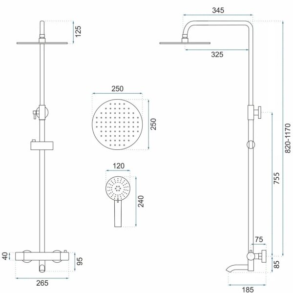 REA-P8807 - Sprchová sada s termostatickou baterií LUNGO kartáčovaná měď