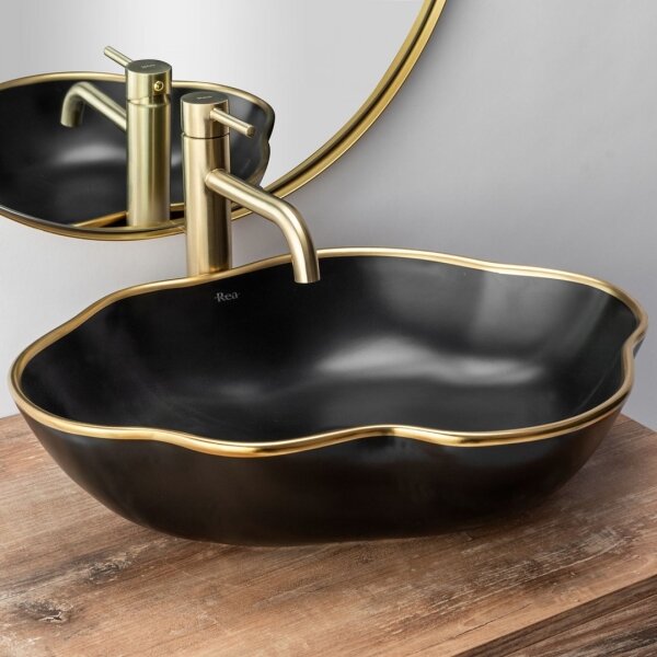 REA-B4526 - Umyvadlová baterie LUNGO 28 cm broušená zlatá
