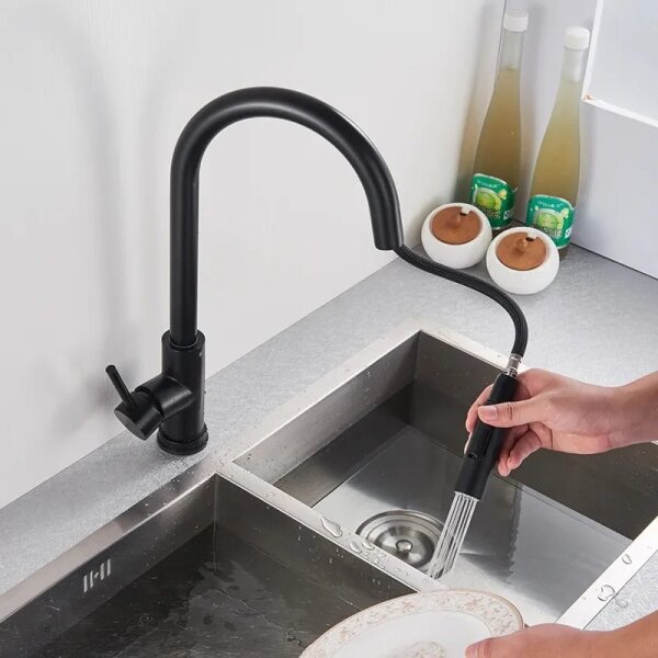 REA-B9147 - Dřezová baterie s vytahovací sprškou FRESH 39,5 cm matná černá