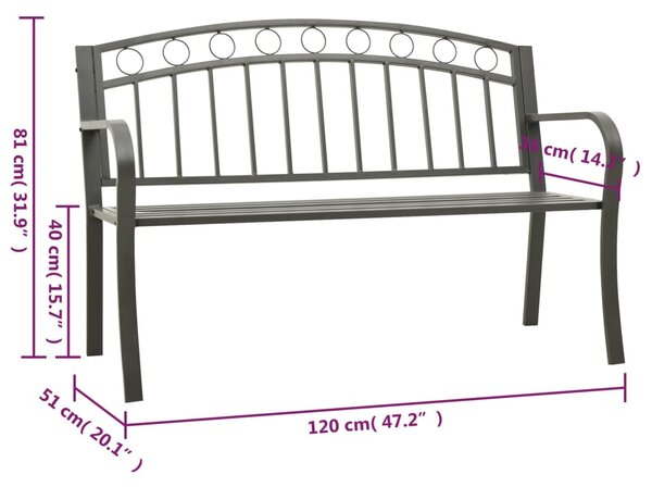 Zahradní lavice šedá 120 cm ocel 319586