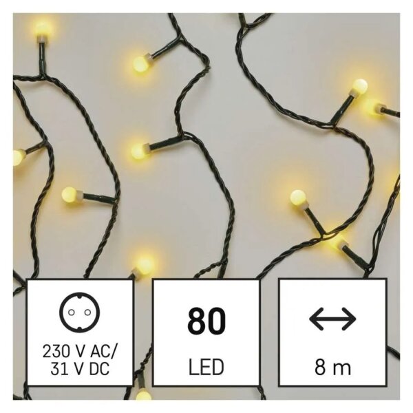 LED řetěz 80xLED/230V/8 funkcí 13m IP44 teplá bílá