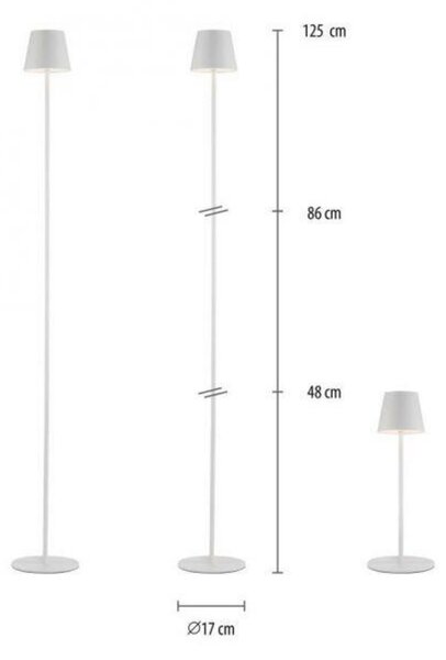 JUST LIGHT LED bateriové svítidlo bílé, stojací a stolní lampa, dotykový stmívač, IP54 pro venkovní použití 3000K