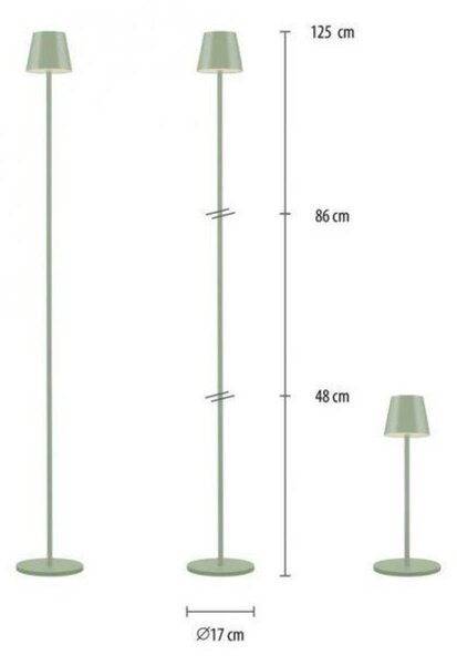 JUST LIGHT LED bateriové svítidlo zelené, stojací a stolní lampa, dotykový stmívač, IP54 pro venkovní použití 3000K