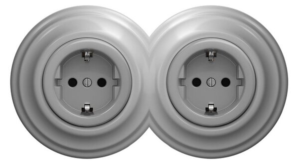 Kliklap - Dvojitá retro zásuvka domovní s rámečkem SCHUKO 230V šedá