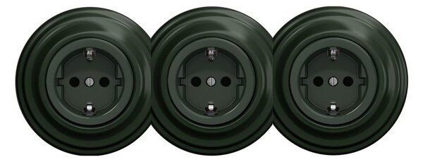 Kliklap - Trojitá retro zásuvka domovní s rámečkem SCHUKO 230V zelená