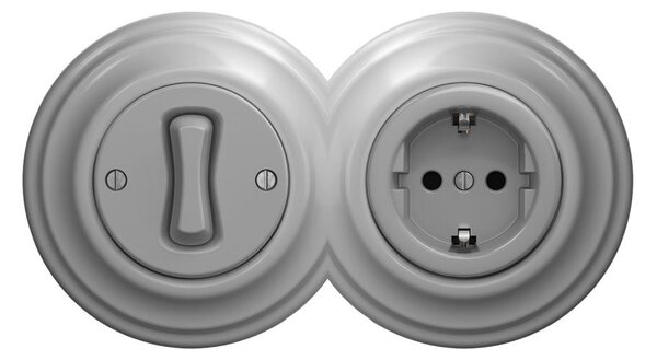 Kliklap - Retro jednopólový vypínač č. 1 a zásuvka SCHUKO 230V s rámečkem šedá