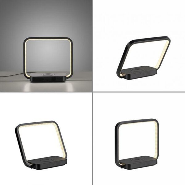 JUST LIGHT LED stolní lampa černá, bezdrátové nabíjení telefonu, dotykový vypínač, stmívatelné 3000K