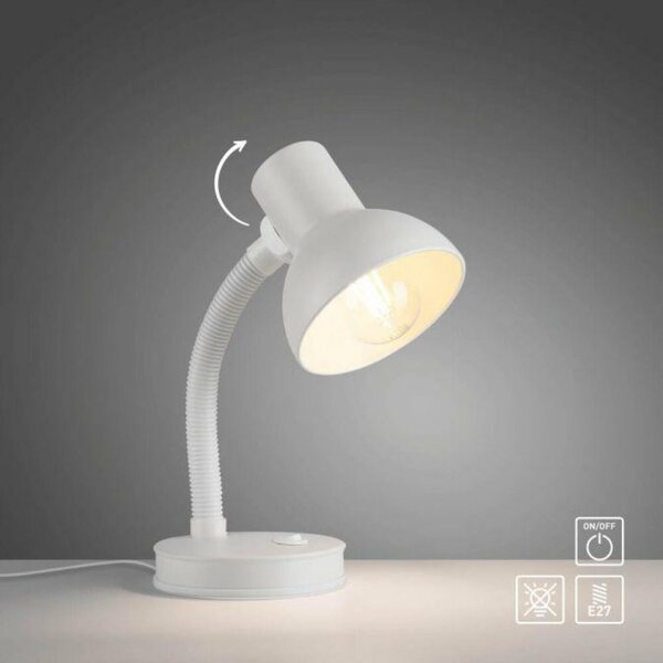 JUST LIGHT stolní lampa bílá s vypínačem na psací stůl, na noční stolek