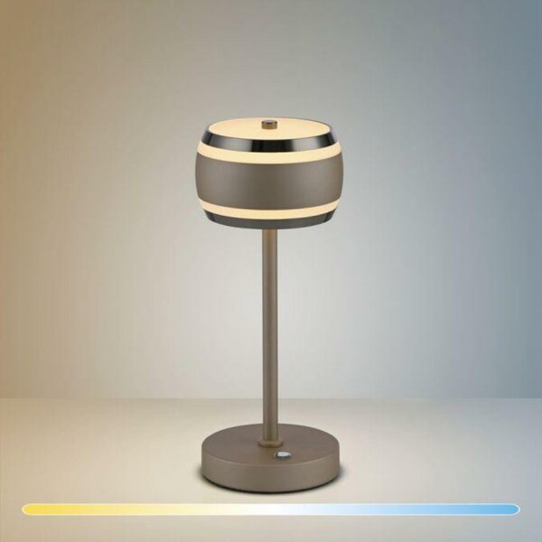 PAUL NEUHAUS LED nabíjecí stolní lampa PURE Falling Rings, bronzová, dotykový stmívač, 2200-5000K