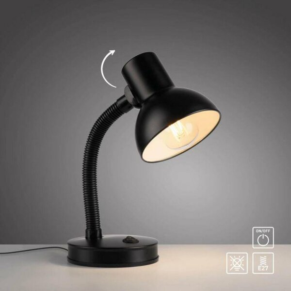 JUST LIGHT stolní lampa černá vypínač na psací stůl, na noční stolek