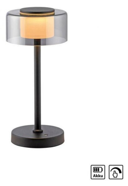 PAUL NEUHAUS LED stolní lampa USB černá na baterie dotykový stmívač paměťová funkce 3000K