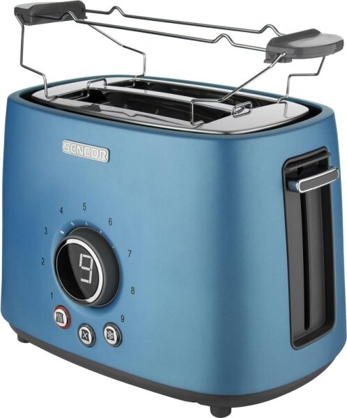 Sencor - Topinkovač s dvěma otvory a rozpékačem 1000W/230V modrá