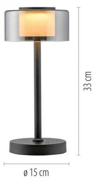 PAUL NEUHAUS LED stolní lampa USB černá na baterie dotykový stmívač paměťová funkce 3000K