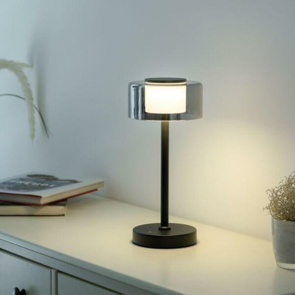 PAUL NEUHAUS LED stolní lampa USB černá na baterie dotykový stmívač paměťová funkce 3000K