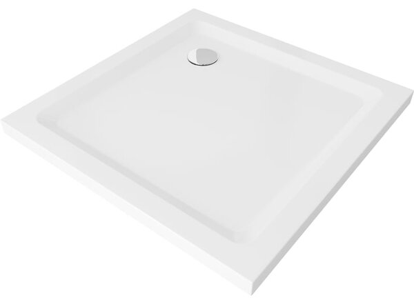 Mexen Flat čtvercová sprchová vanička slim 70 x 70 cm, bílá, sifon chrom - 40107070