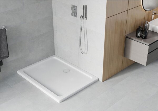 Mexen Flat obdélníková sprchová vanička slim 80 x 70 cm, bílá, sifon chrom - 40107080