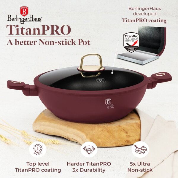 Pánev wok s poklicí a titanovým povrchem 30 cm Leonardo Collection
