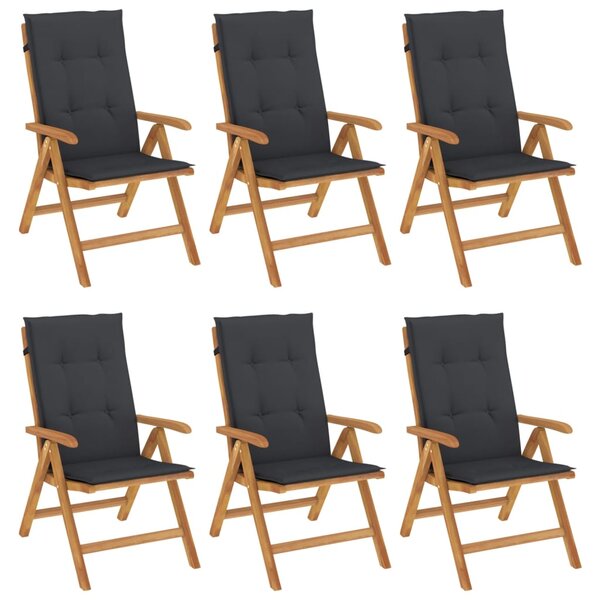 Skládací polohovací křesla s polštáři, 6 ks, masivní teak 3196500