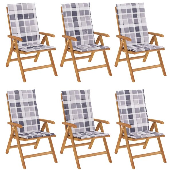 Skládací polohovací křesla s polštáři, 6 ks, masivní teak 3196507