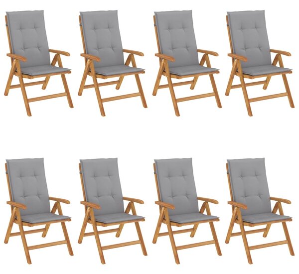 Skládací polohovací křesla s polštáři, 8 ks, masivní teak 3196524