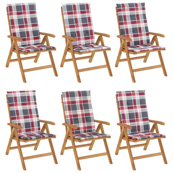 Skládací polohovací křesla s polštáři, 6 ks, masivní teak 3196506