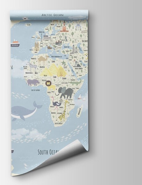 Fototapeta Mapa světa se zvířaty, Dětské fototapety, Populární fototapety, u96587 - Tapeko.co.cz